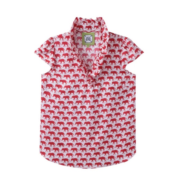 Elizabeth McKay Tops - Elizabeth McKay Red Elephants Silk and Cotton Elizabeth Shirt with side zipper